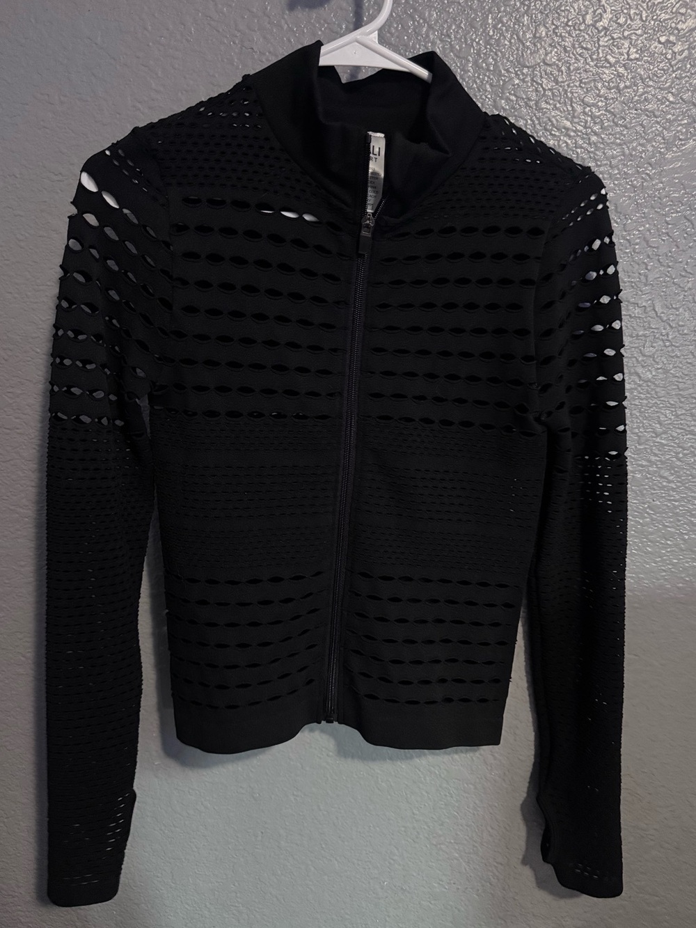 Women’s Black Zip-Front Perforated Knit Jacket Athletic Yoga